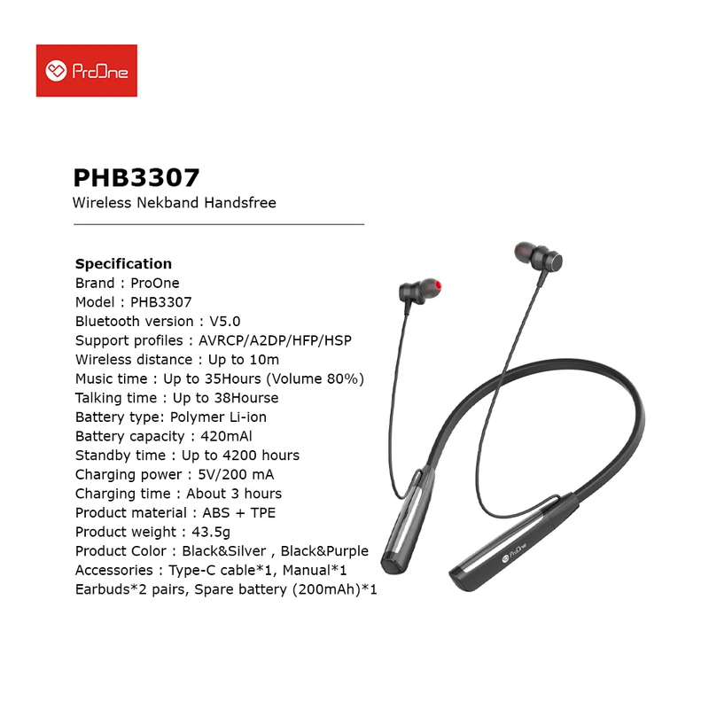 هندزفری گردنی پرووان مدل PHB3307 - Image 3