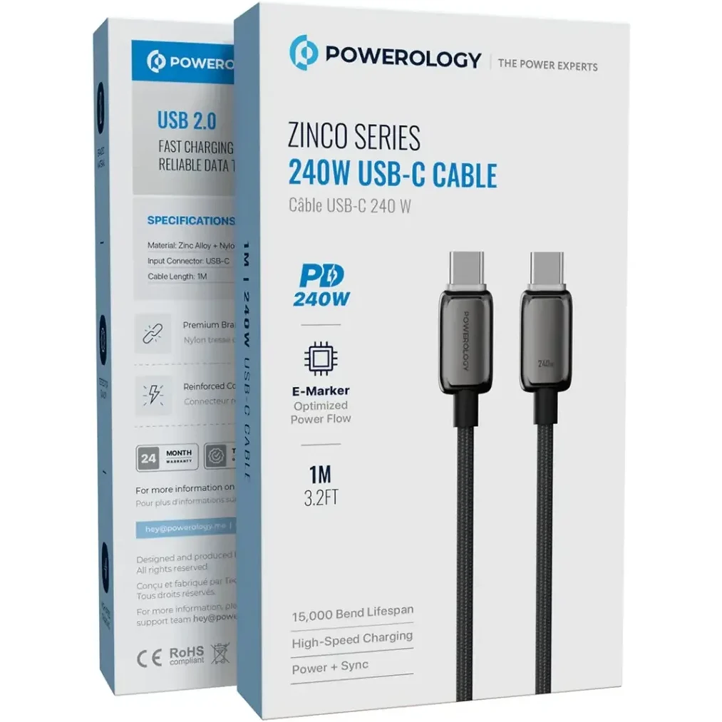 کابل USB-C به USB-C پاورلوژی مدل Zinco Series 60W - Image 2
